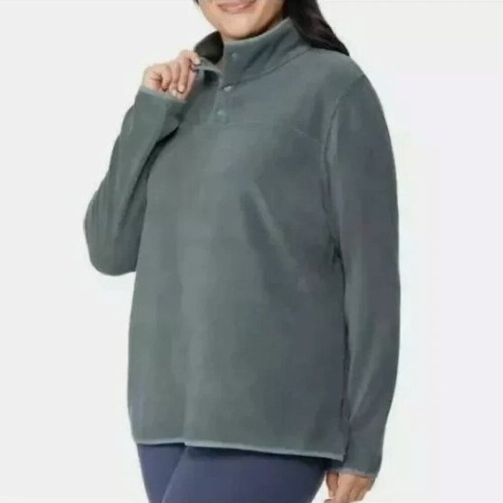 Green Smoke ~ 32 Degrees Women's 1/4 Button Snap Fleece Pullover ~ XL